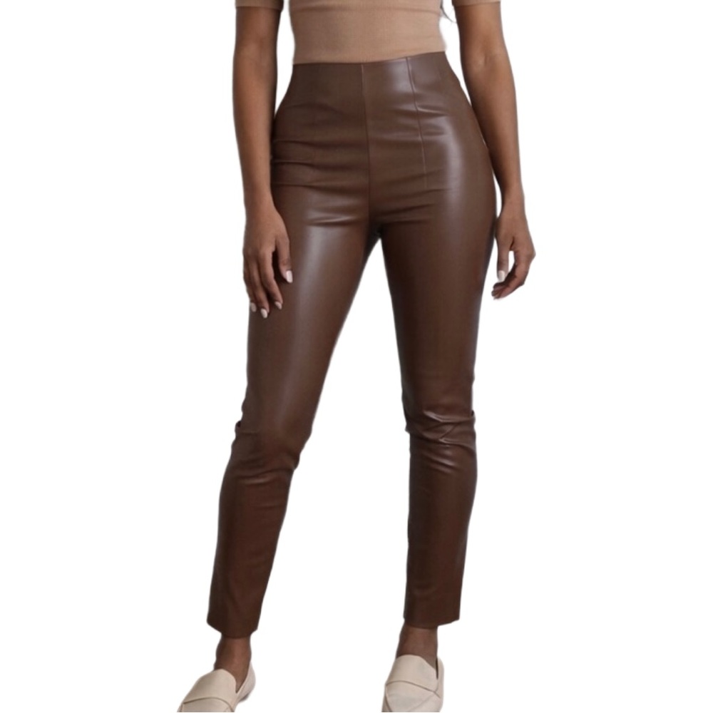 Zara Brown Faux Leather Moto Leggings High Waist Women’s XS